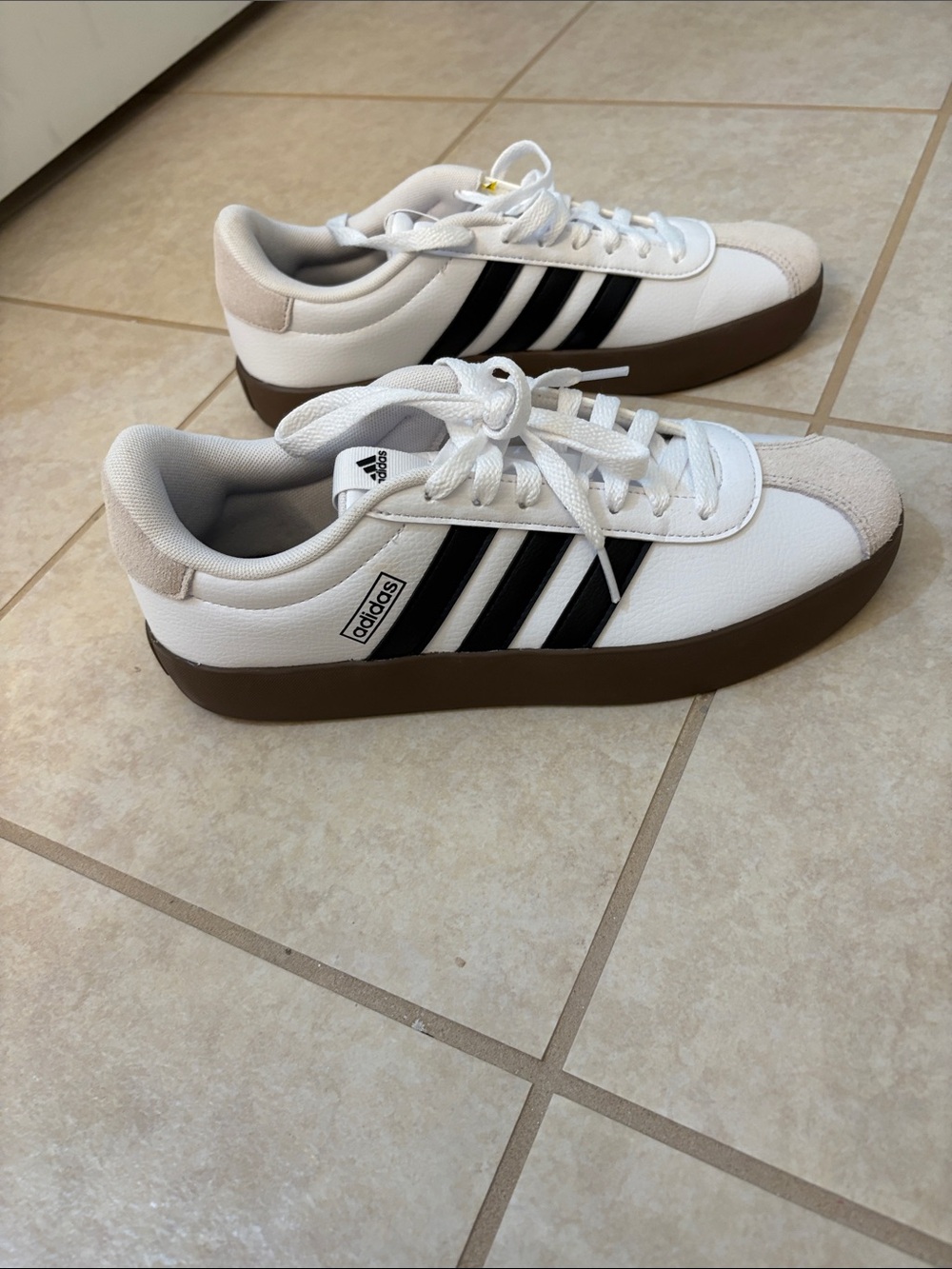 Adidas Womens White & Black Platform Sneaker with Brown Sole